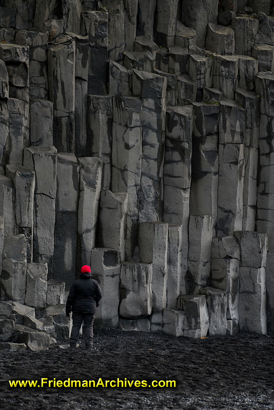 geology,cliff,rock,black,grey,geometric,square,red,hat,rule of thirds,